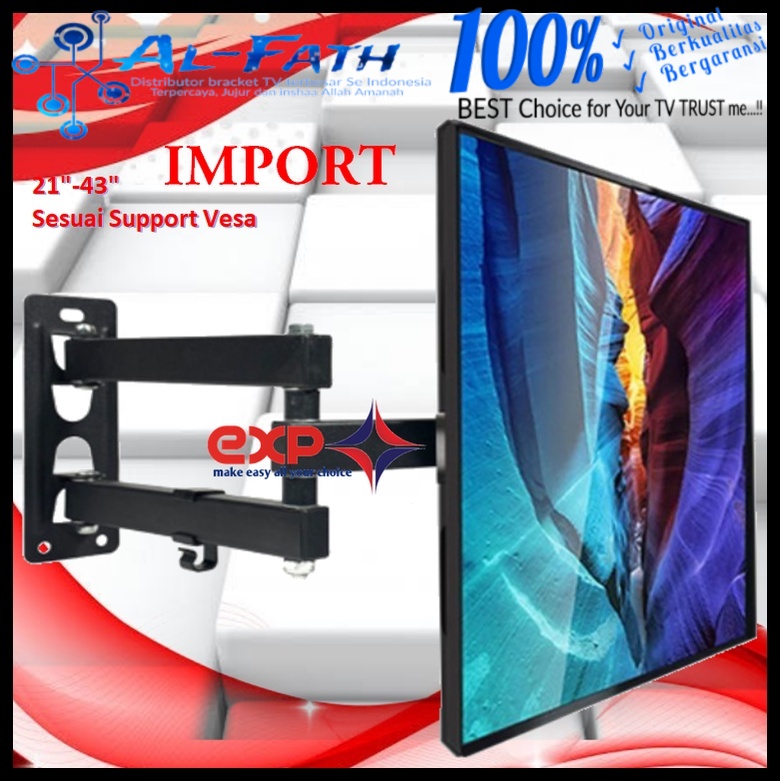 Bracket TV PANASONIC 14 s/d 43 inch 6 ARAH FULL BESI SUPER KOKOH GARANSI 100% ORI