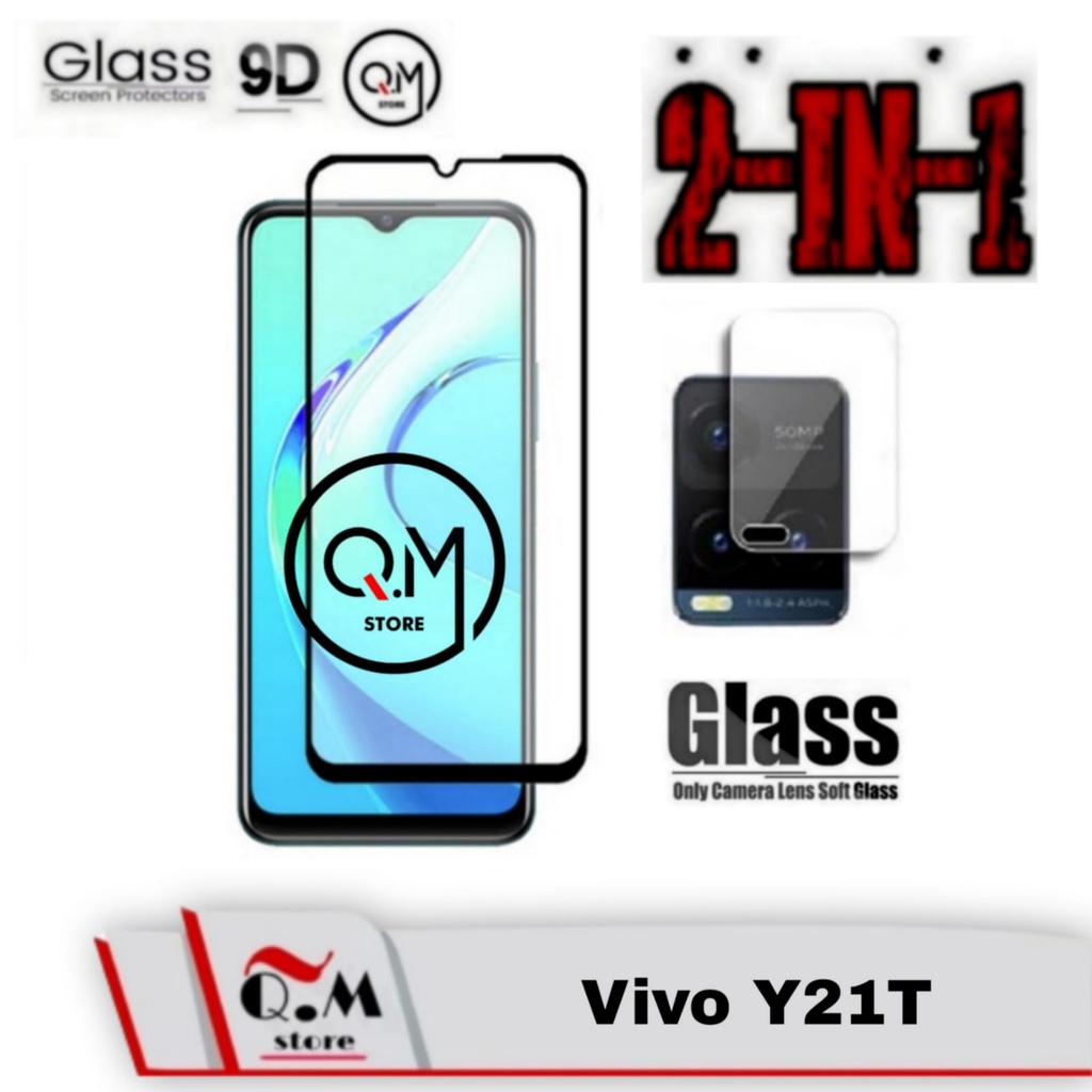 Promo 2 IN1 Tempered Glass Full 9D VIVO Y21T Anti Gores Pelindung Layar Screen Guard Full 9D