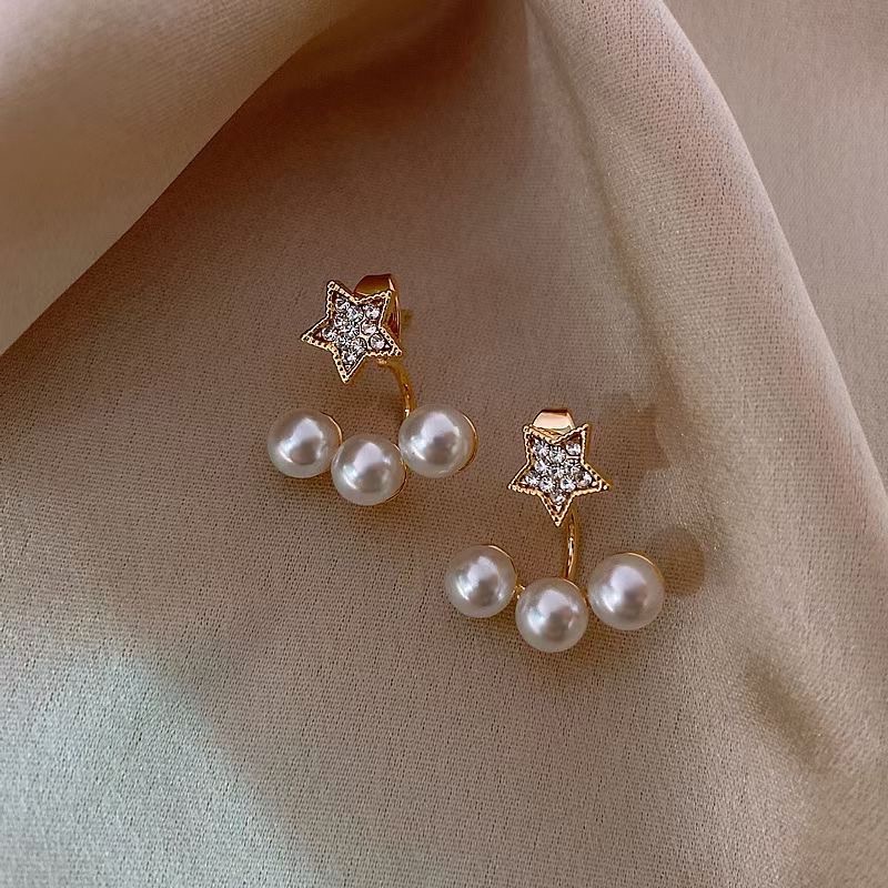 Anting Tusuk Silver Wanita Model Gantung Belakang Hias Mutiara Gaya Retro Korea