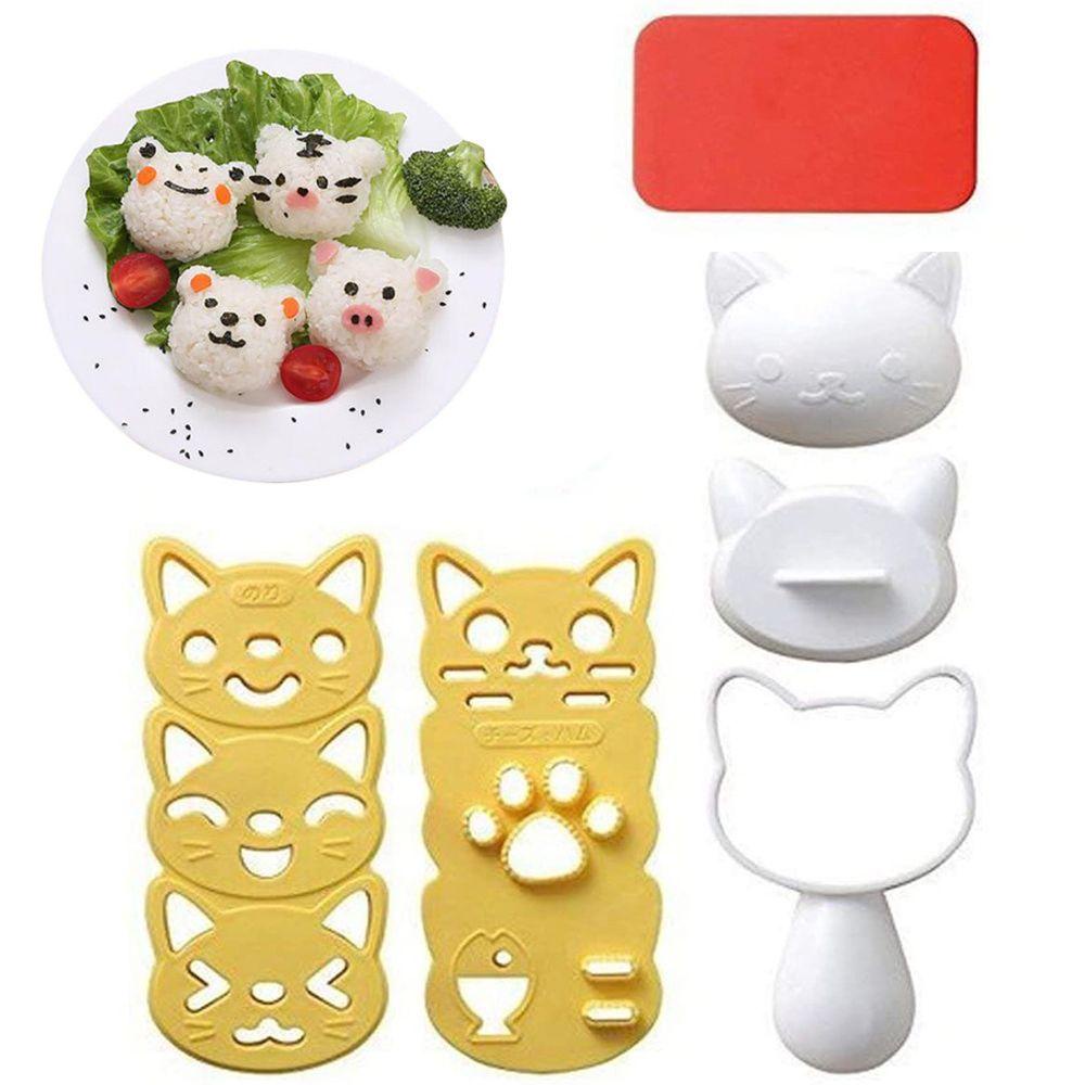 Solighter 3Pcs / Set Cetakan Nasi / Sushi Anti Lengket Bentuk Kartun Kucing Lucu