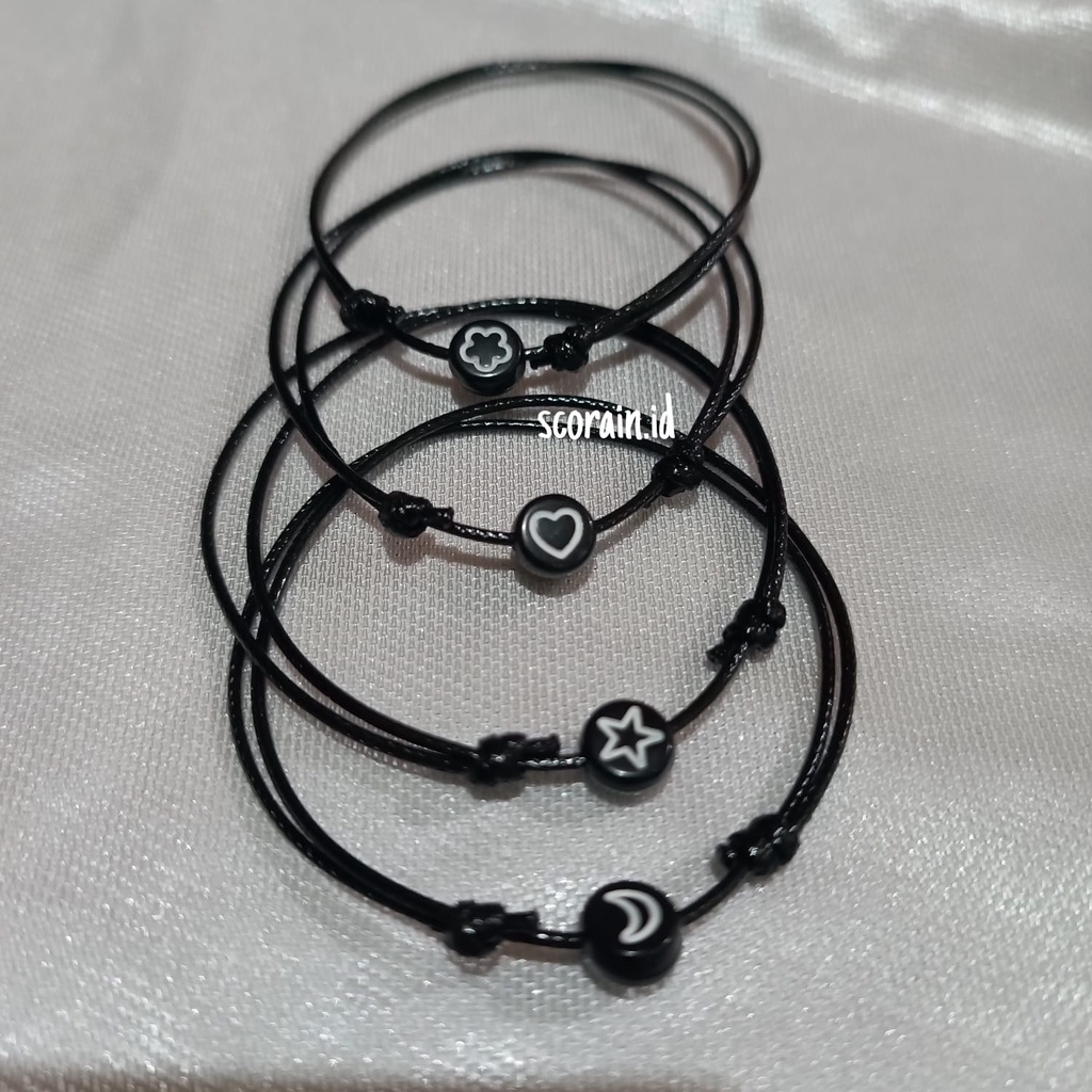 GELANG TALI KOREA 1MM MANIK BULAT MOTE GAMBAR BINTANG BULAN HATI BUNGA | GELANG KEKINIAN HITAM POLOS | GELANG COWO SIMPLE MURAH | GELANG KASUAL | GELANG KOREAN POLOS | GELANG TALI HITAM