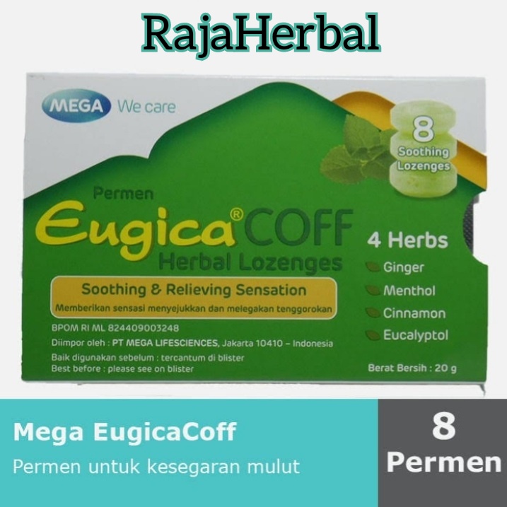 

EUGICA COFF HERBAL LOZENGES ISI 8 TABLET HISAP MELEGAKAN TENGGOROKAN & MERINGANKAN GEJALA BATUK