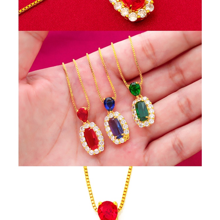 Kalung Rantai Emas Asli Kadar 375 Hias Liontin Ruby Sapphire Emerald Berlian Untuk Wanita