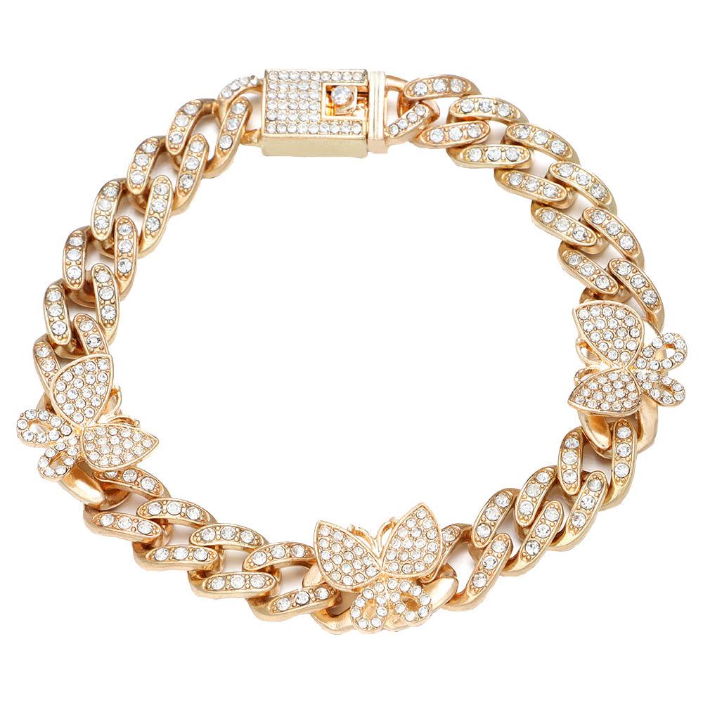 Preva Gelang Kaki Wanita Gelang Kaki Hip Hop Perhiasan Kupu-Kupu Kuba Rantai Indah Paving Dan Tatah Emas 18K