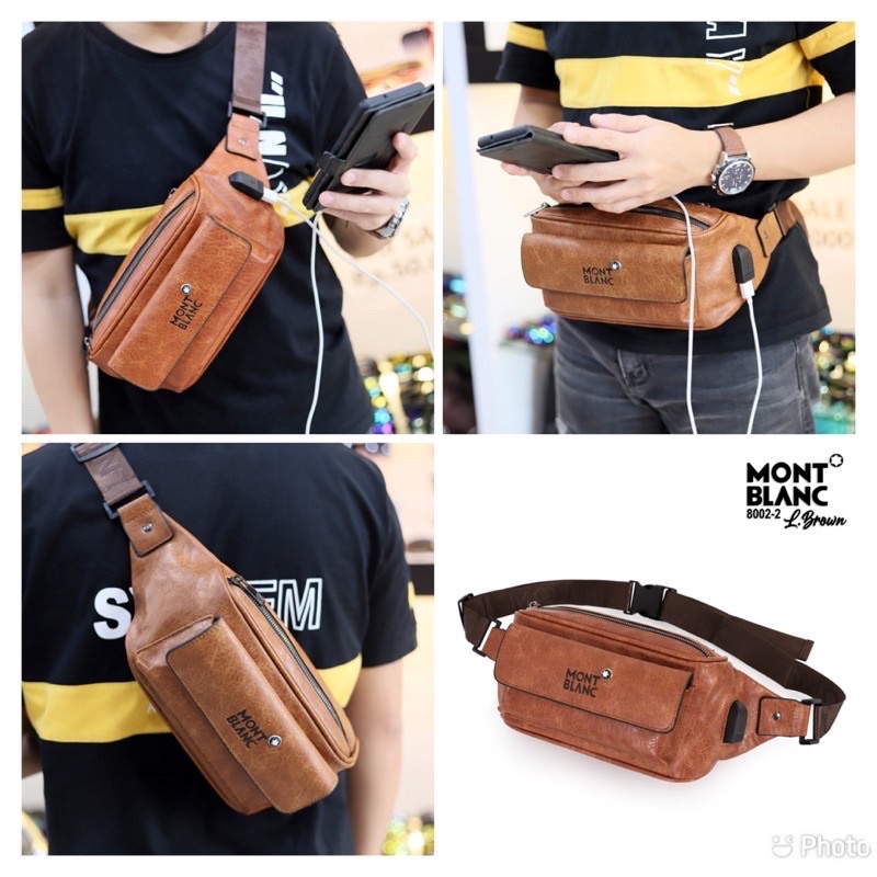 waistbag MB #8002-2 Tas slingbag pria free usb tas impor murah