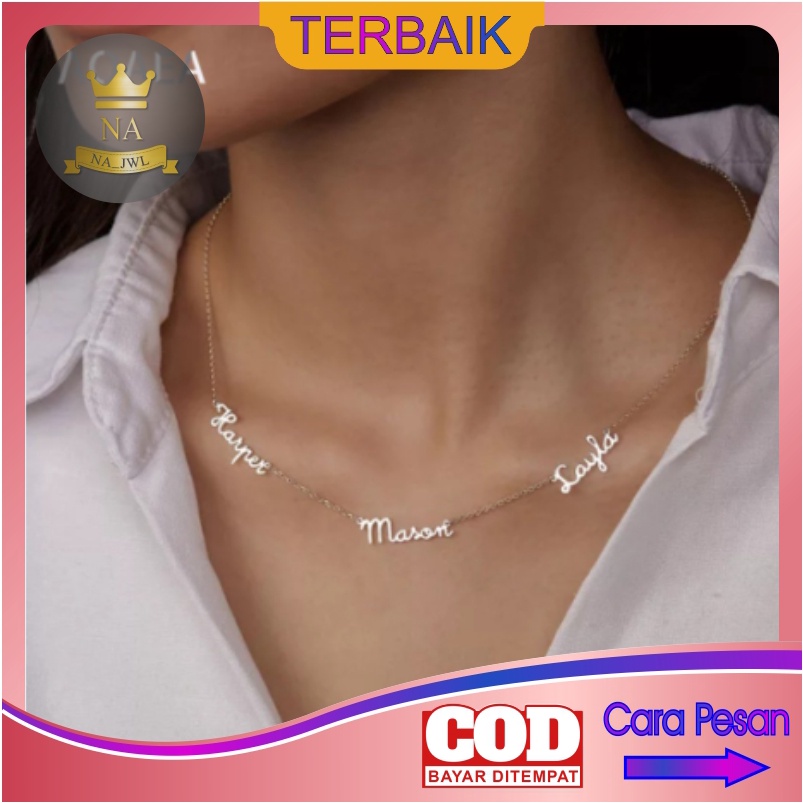 Kalung Perak Ukir Nama Titanium Anti Karat Silver Wanita Aksesoris cewek Necklace KN-09