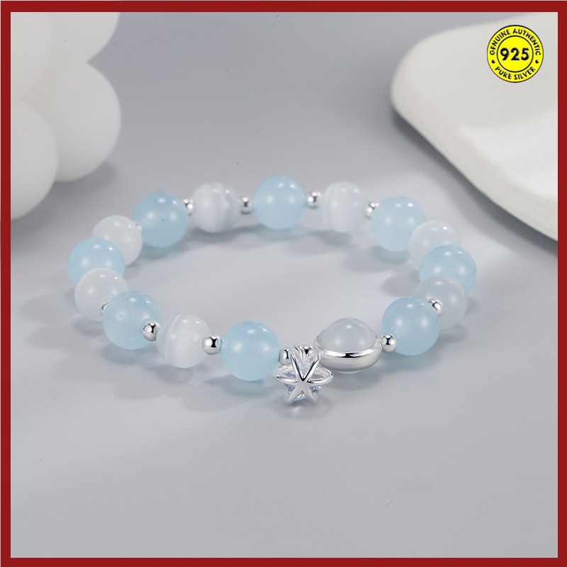 Gelang Kristal Opal Biru Laut Bahan S925 Silver Untuk Wanita