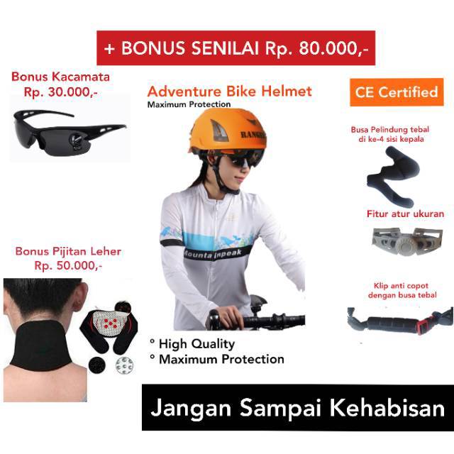 [Bonus] Helm Sepeda Lipat, Helm Sepeda Untuk Adventure, Bonus Kacamata Gowes Dan Pijitan Leher