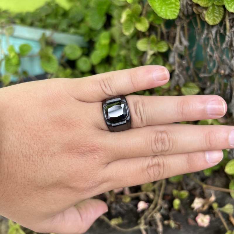 Cincin Pria Titanium All Black Onyx Hitam Pekat Tahan Luntur dan Karat Premium Quality