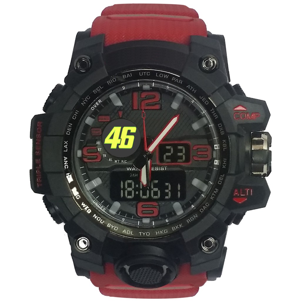 (Istimewa Bossque) Jam VALENTINO ROSSI 46 DT Tali Merah Marun (Exclusive)