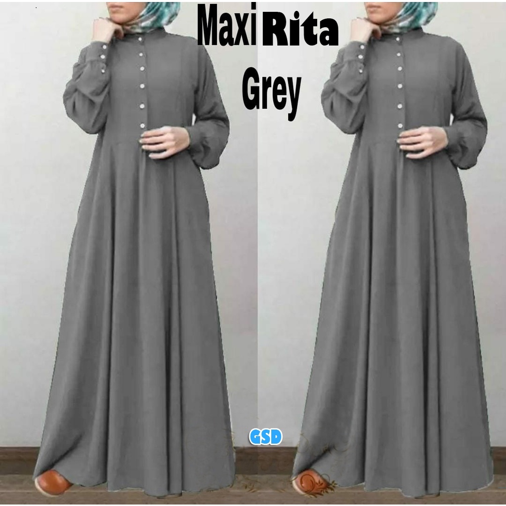 Maxi Rita/ Gamis Syari Busui Kancing Hidup / Maxi Dress Muslimah Terbaru /Baju Terusan Wanita