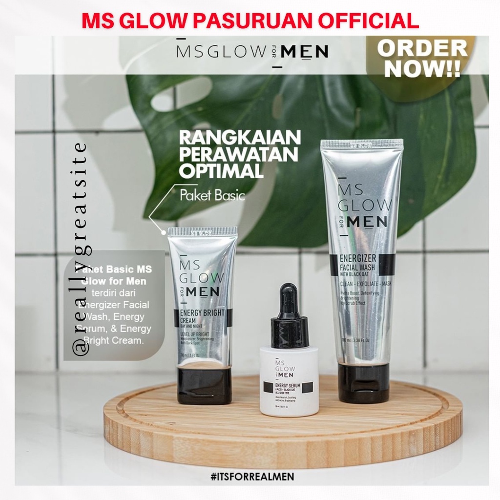 MS GLOW FOR MEN ORIGINAL 1 PAKET BASIC LENGKAP PRIA COWOK FACIAL FACE SUNSCREEN SABUN CUCI WASH MA G