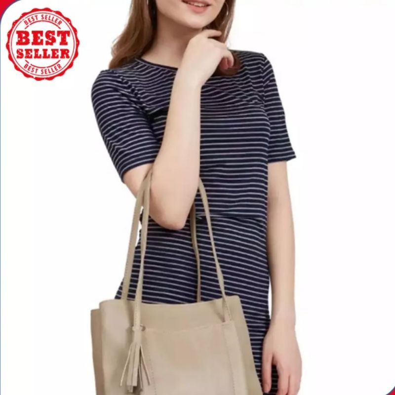 Tote Bag Wanita Simple Lily Bahan Kulit Sintetis Resleting