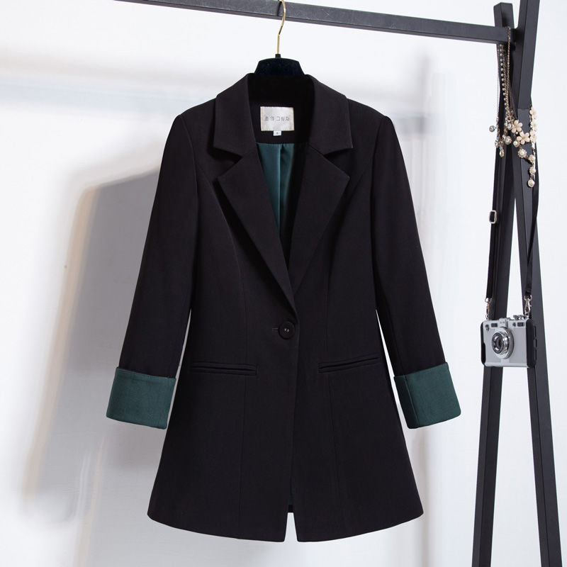 Jaket jas hitam wanita kasual Korea gaya chic jas kecil