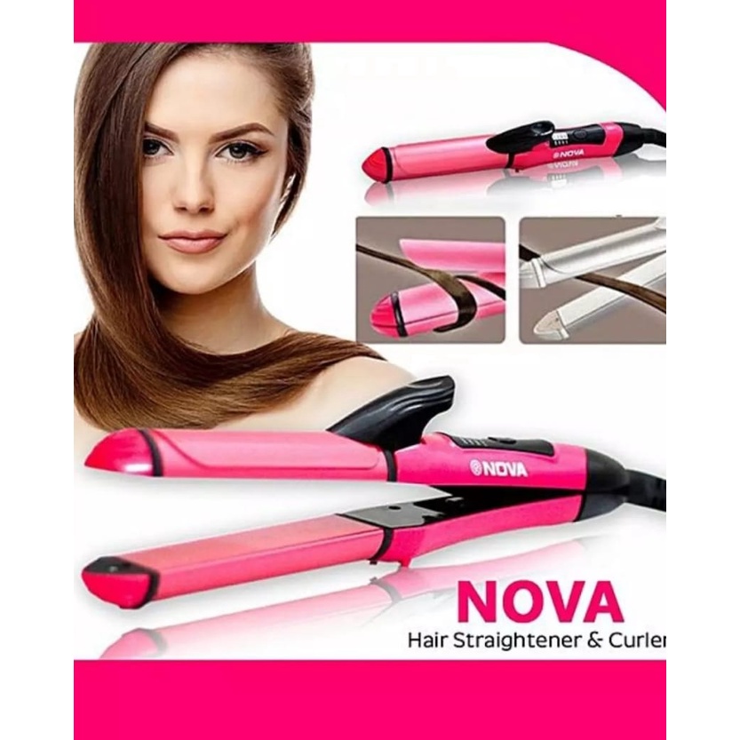 Hair Beauty Set 2in1 Keriting + Pelurus Nova NHC 200-Curly Rambut Serbaguna Hair Styling Termurah Bagus-Catokan Mini Pelurus Rambut Profesional Salon Smoothing-Nova Catokan 2IN1 Pelurus dan Pengeriting Rambut