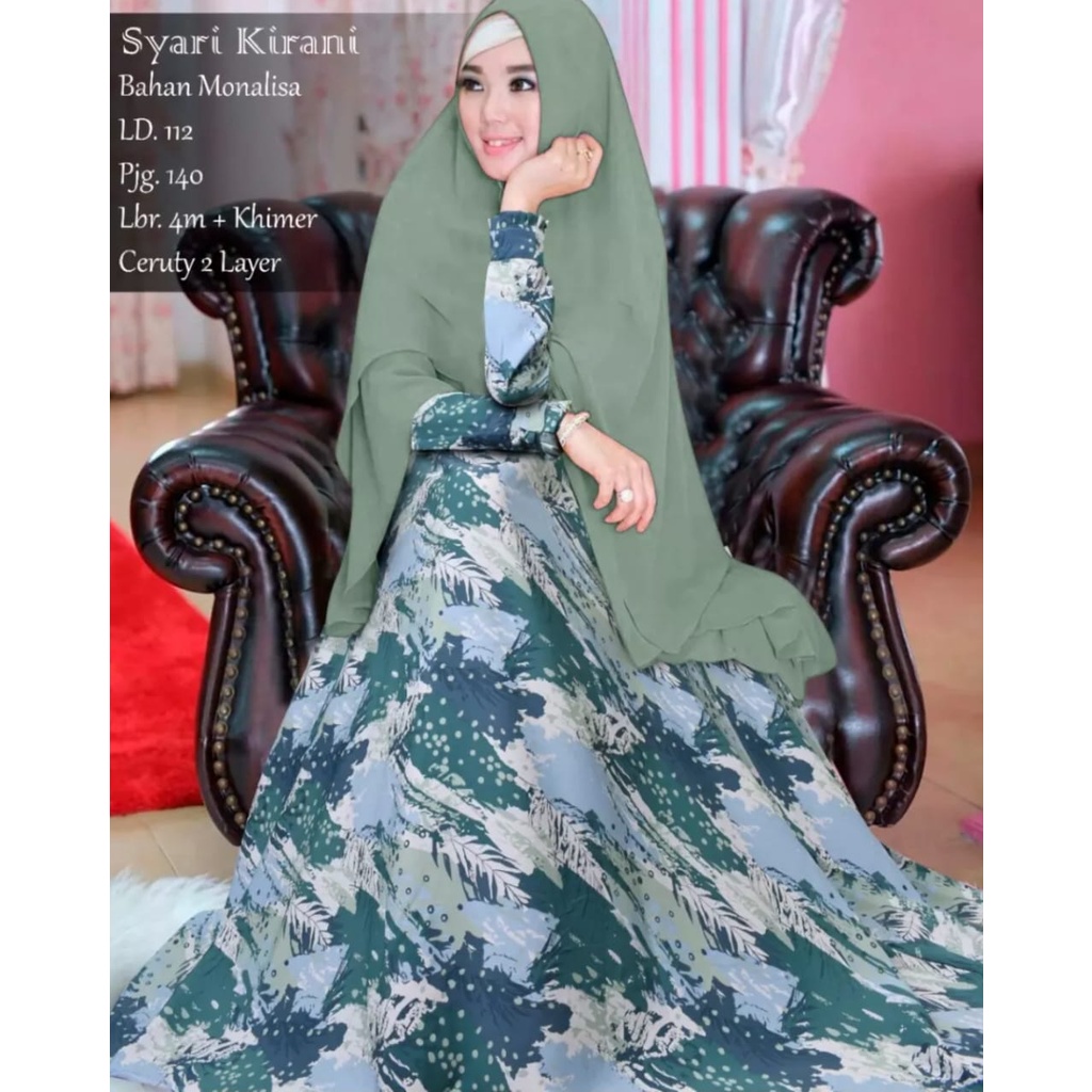 gamis syarii monalisa premium set khimar seruti bebydoll 2 layer / gamis syarii monalisa premium terbaru/gamis syarii ceruty motif terbaru dan kekinian