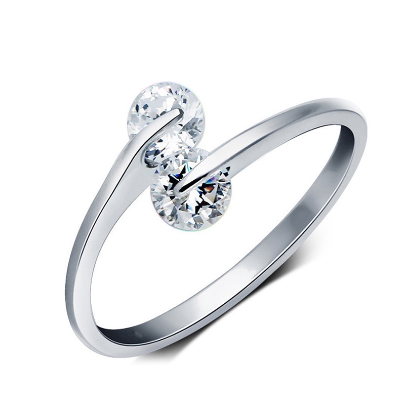 925 Silver Double Diamond Ring Pembukaan Cincin Ukuran Disesuaikan Cincin Sederhana Gaya Korea Cincin Wanita