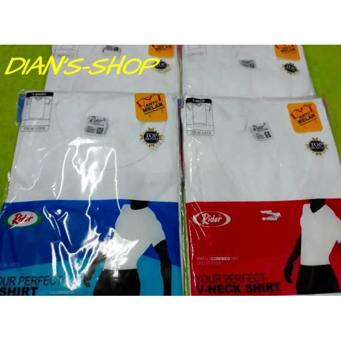 K9H7 KAOS OBLONG T- SHIRT PRIA RIDER PUTIH R 223 KERAH BULAT DAN " V " MHDN