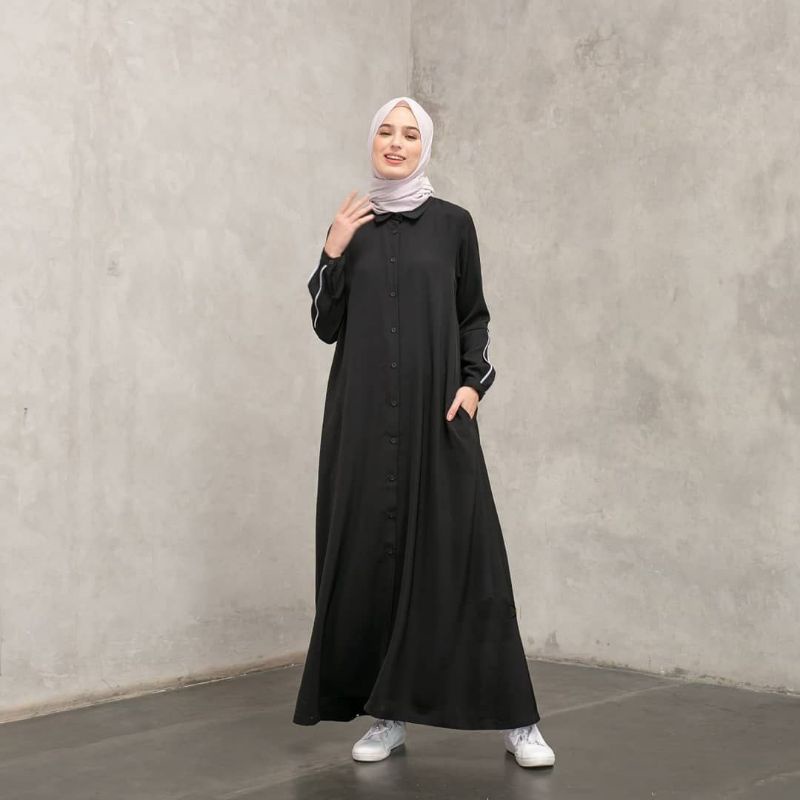 Abaya Gamis Arab Hitam Dubai Saku List Busui