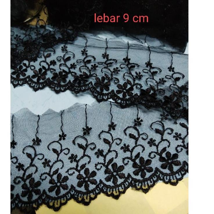 Renda bordir tille renda putih hitam renda bordir kain renda tile kembang renda baju renda mukena