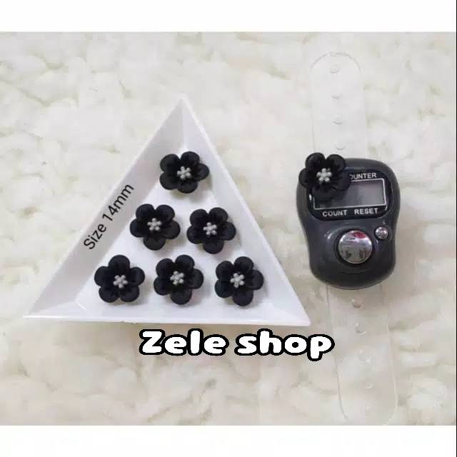 RESIN BUNGA SEPATU HITAM 14 MM / BAHAN NAIL ART / DECOCASE / TASBIH DIGITAL