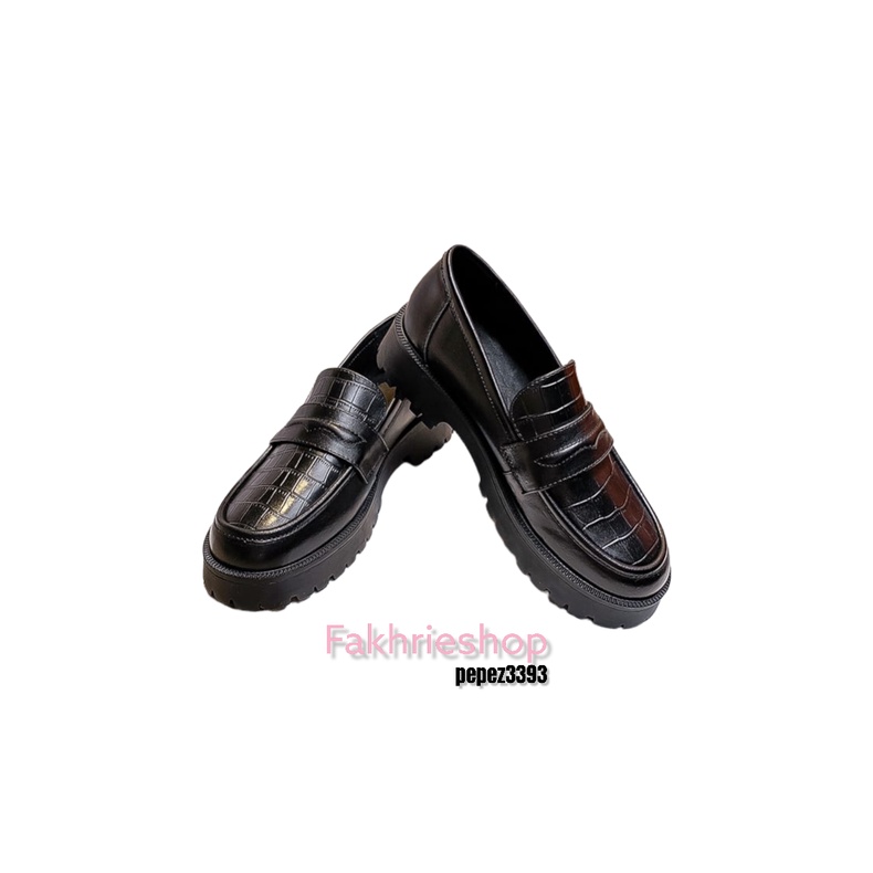 fakhrieshop- Sepatu Wanita Loafer /  CROCO Glosy Dof CLRY Premium B2113