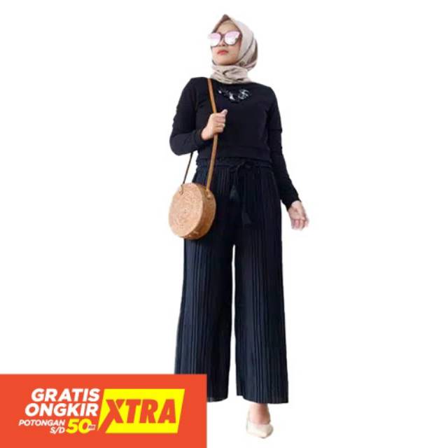[Fashion Muslim] Celana panjang KULOT PLIKET polos | murah | kekinian
