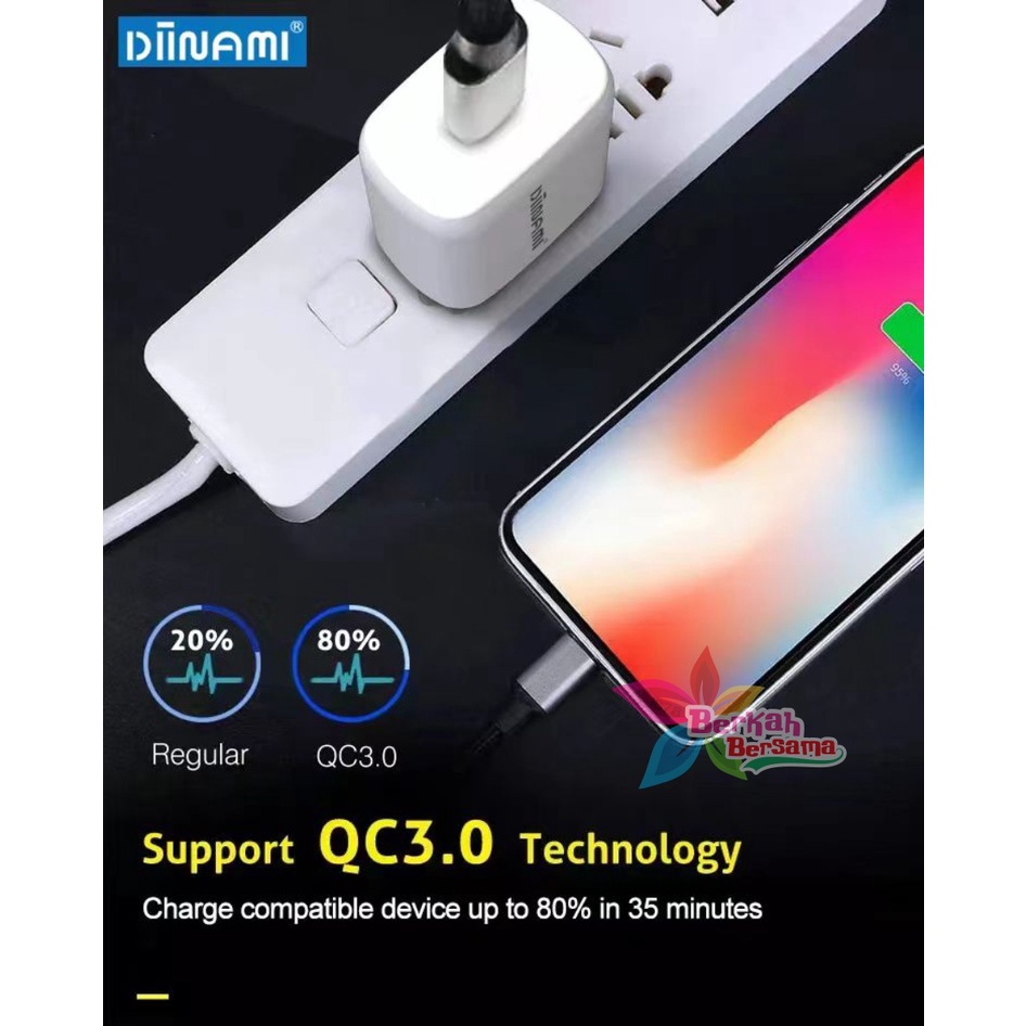 DIINAMI Adaptor Charger DM-Q1 Batok Charger Single Port Quick Charger 18W Qualcomm QC3.0 3A Output - Garansi Original Resmi 1 Tahun BB7029