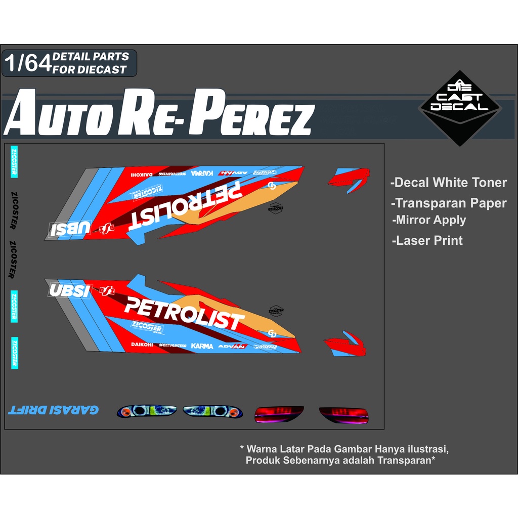 [White Toner]Decal Hotwheels Autoreperez - Livery Garasi Drift Petrolist
