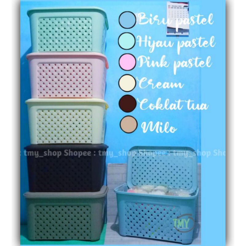 Keranjang tutup besar baju bayi container box besar roselle green leaf pastel ping biru hijau cream 