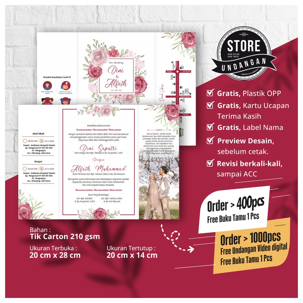 Undangan Pernikahan Trifold Tebal Cepat Murah Unik Simpel Elegan Mewah Premium Aesthetic Estetik Min