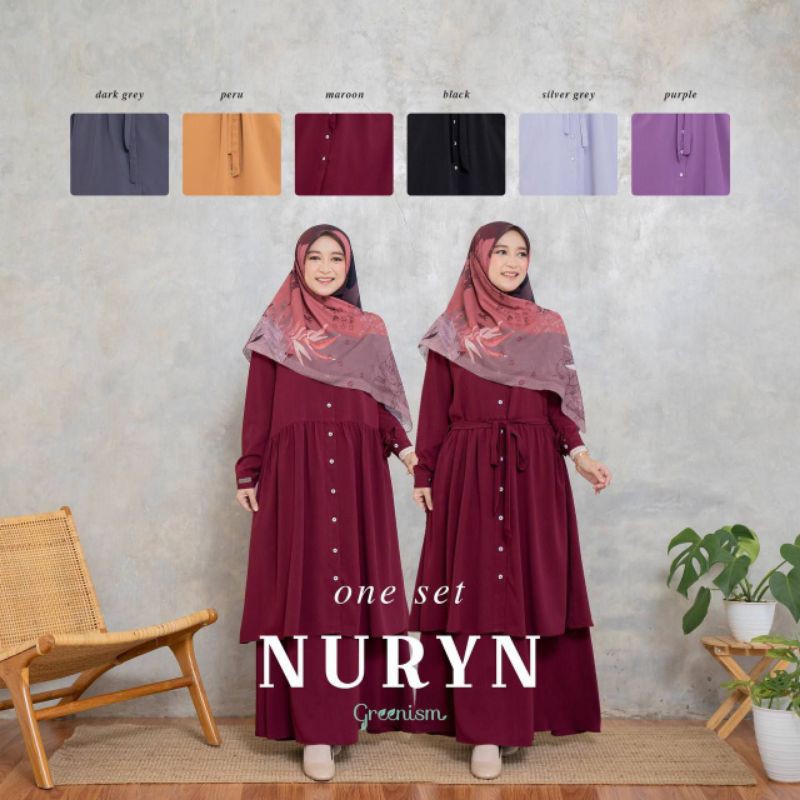 NURYN ONE SET BY GREENISM TUNIK SET ROK BAJU TUNIK WANITA