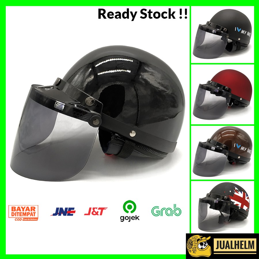 Helm Chips Premium + Kaca Flat Bogo Original (Helm Retro/Helm Chip/Helm Vespa/Helm Bogo)