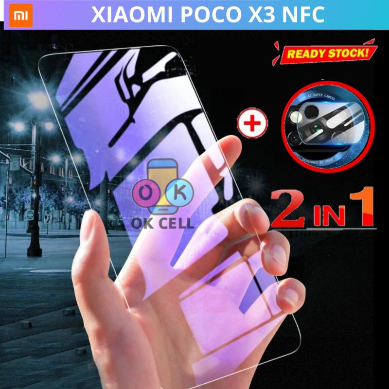 2in1- Tempered Glass Anti Blue Light Xiaomi Poco X3 nfc  TG Anti Gores Blue Ray Radiasi Full Screen