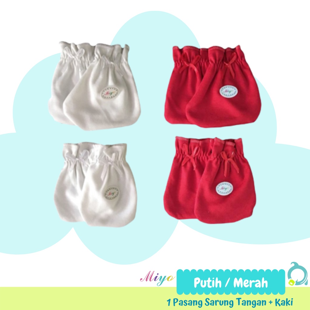 MIYO Sarung Tangan + Kaki Merah | Putih  (1 pcs/1 pack)