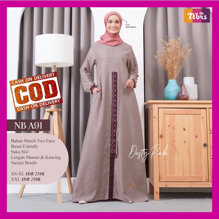 Baju Dress Gamis Nibras Terbaru 2021 Wanita Ori Promo Diskon Beige Dusty Pink NBA91 NB A91 NBA 91