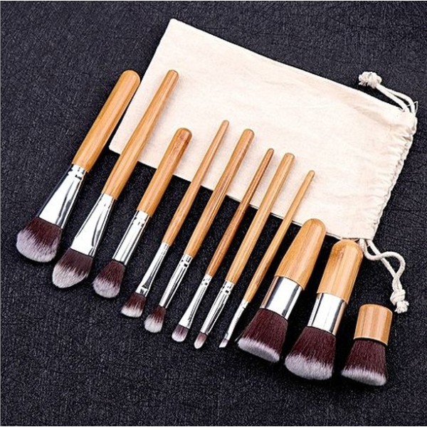 Bamboo Brush Makeup Set 11PCS 4PCS Kuas Kabuki Natural