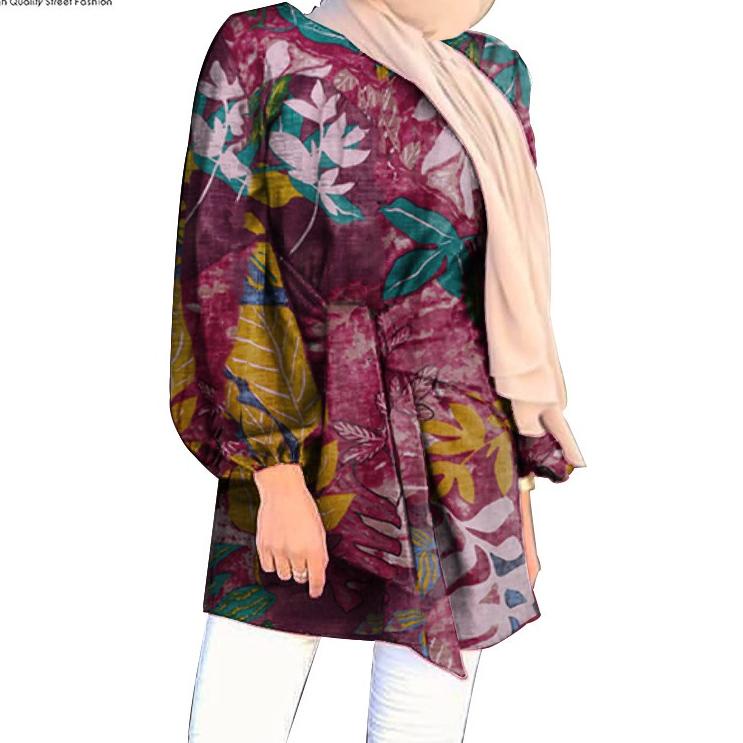 Serbuuuu.. ZANZEA Women Puff Sleeves Elastic Cuffs Bandage Muslim Blouse