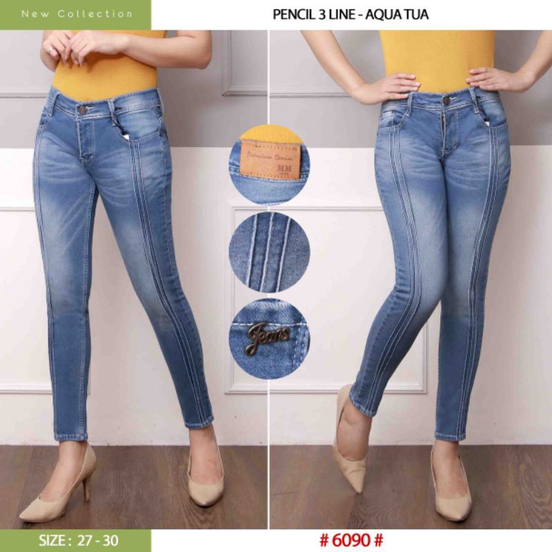 celana pensil jeans 3line biru muda & biru tua size 27-30