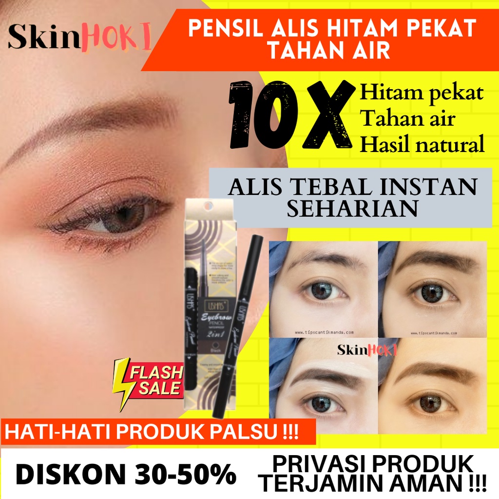 EYELINER WATERPROOF PENSIL ALIS MAKE UP USHAS EYEBROW 2IN1 PENSIL+EYELINER SPIDOL TAHAN LAMA SEHARIAN ORIGINAL BPOM