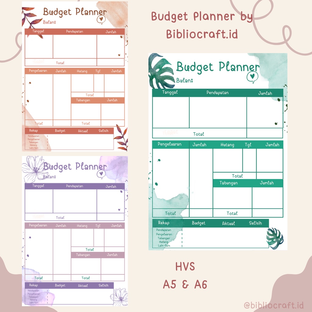 

[FP1.0] 20 holes | 20 Lubang | 6 Holes | 6 Lubang Isi Binder Budget Planner Bulanan Ukuran A5 & A6