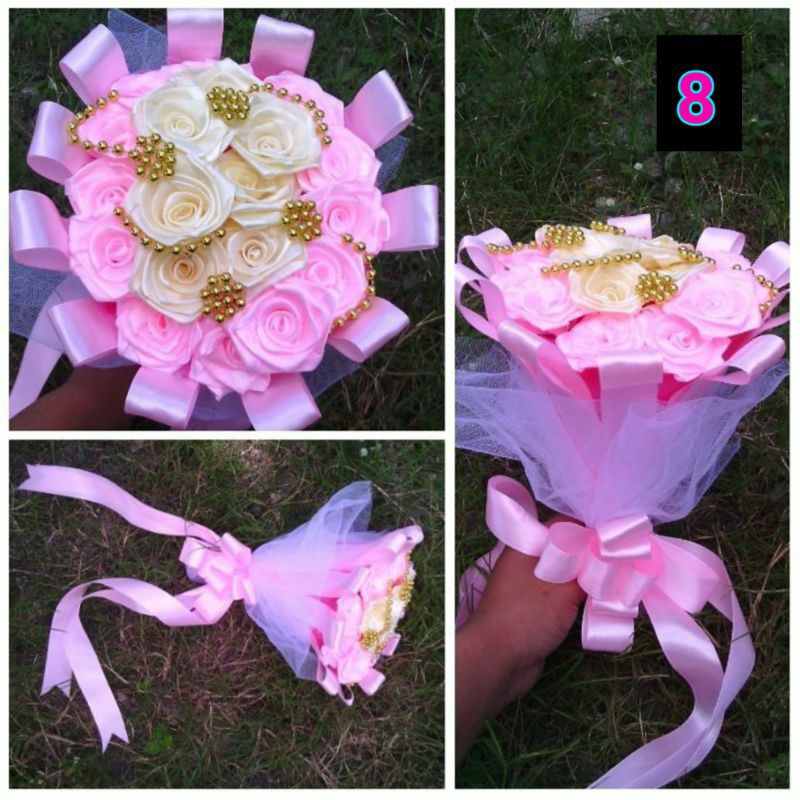 Buket Bunga satin/hand bouquet/ wedding/wisuda/prewedding bunga mawar