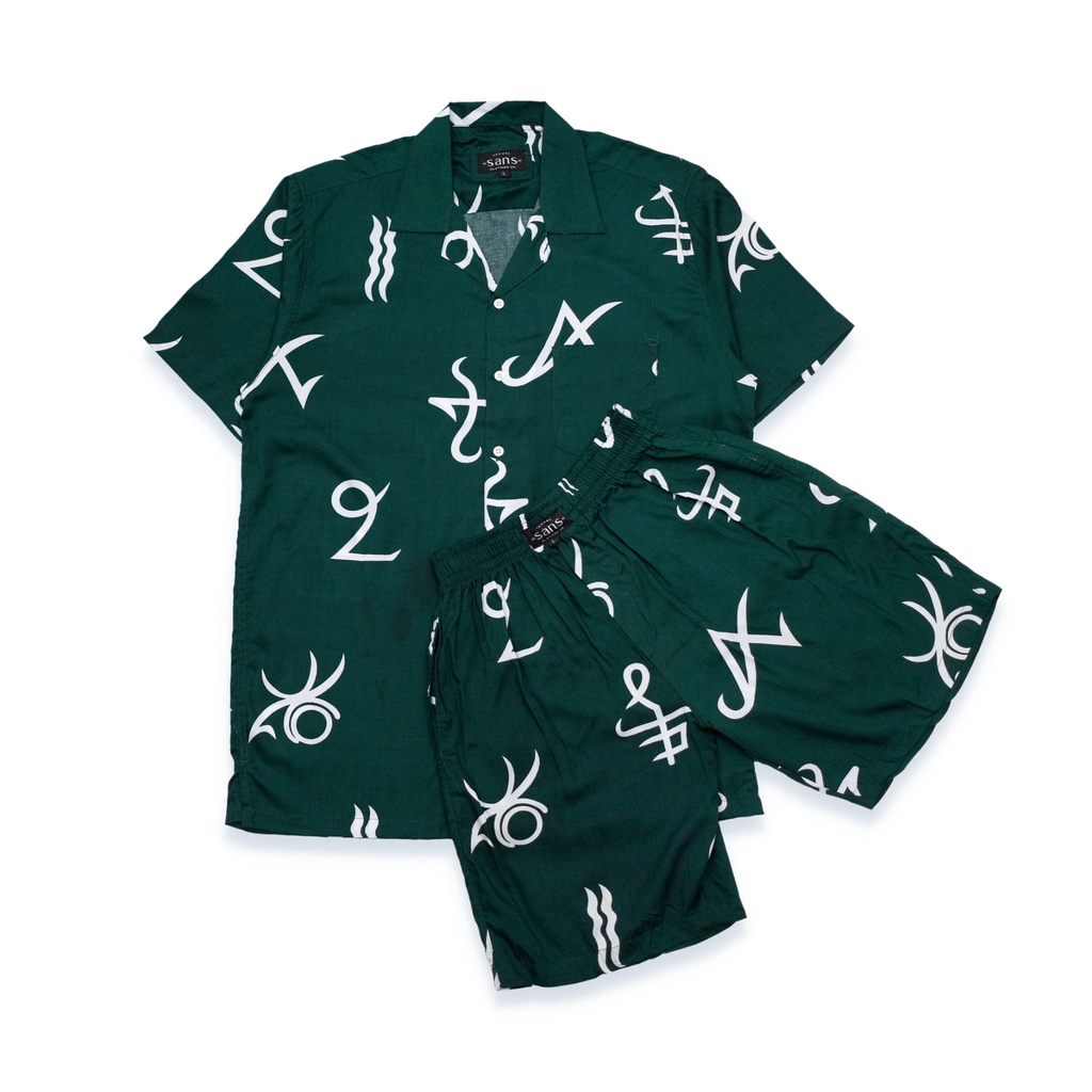 SANVANINA Set Kemeja Hawaiian Printing | Kemeja Oneset | Pajamas Pria | Oneset Rayon | Hawaian Set Luke EB-01