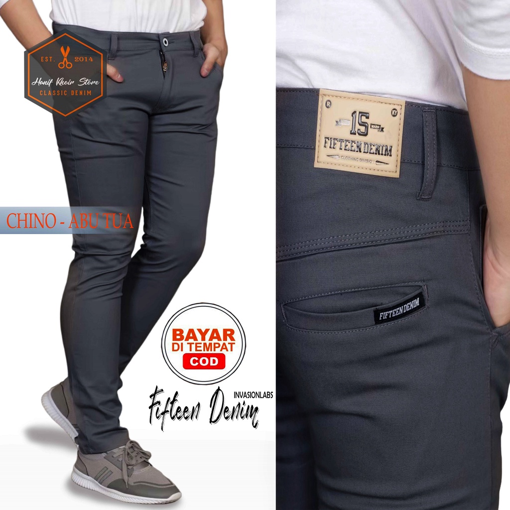 CELANA CHINO PANJANG TERLARIS FIFTEEN DENIM cowo/pria murah original skiny semi slimfit