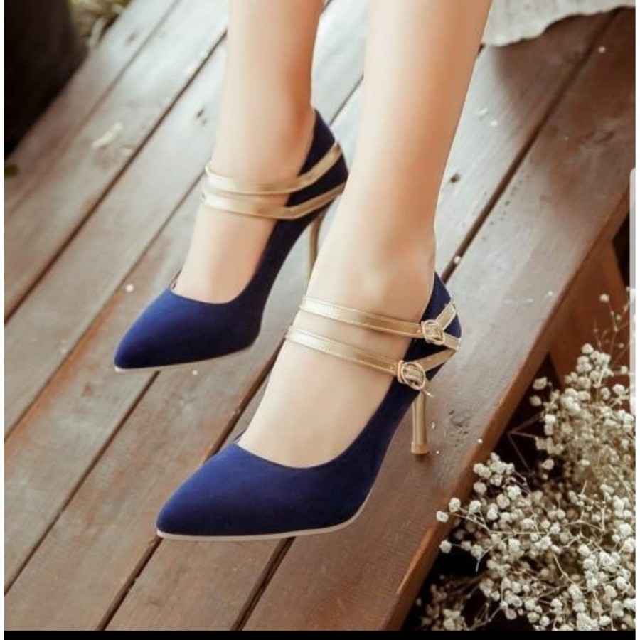 Hils Wanita Mika Kaca Heels Cantik Murah Casual Import Ak Vc572 S GI417  Wanita Heels Jens Biru Muda