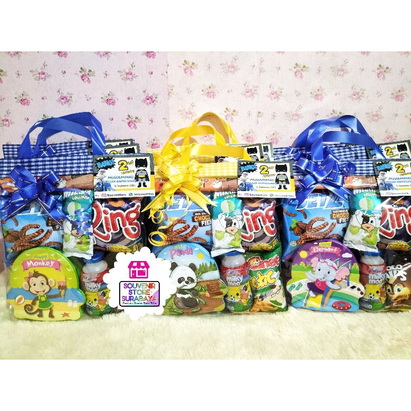 Souvenir Ulang Tahun tepak makan / Snack Ultah Murah / Paket snack mini lunchbox / Susu milkimoo