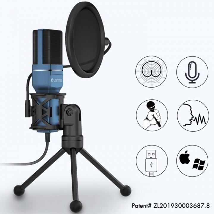 YANMAI SF-777 Condeser Microphone with Pop Filter and Tripod Stand - Mikrofon Condenser USB