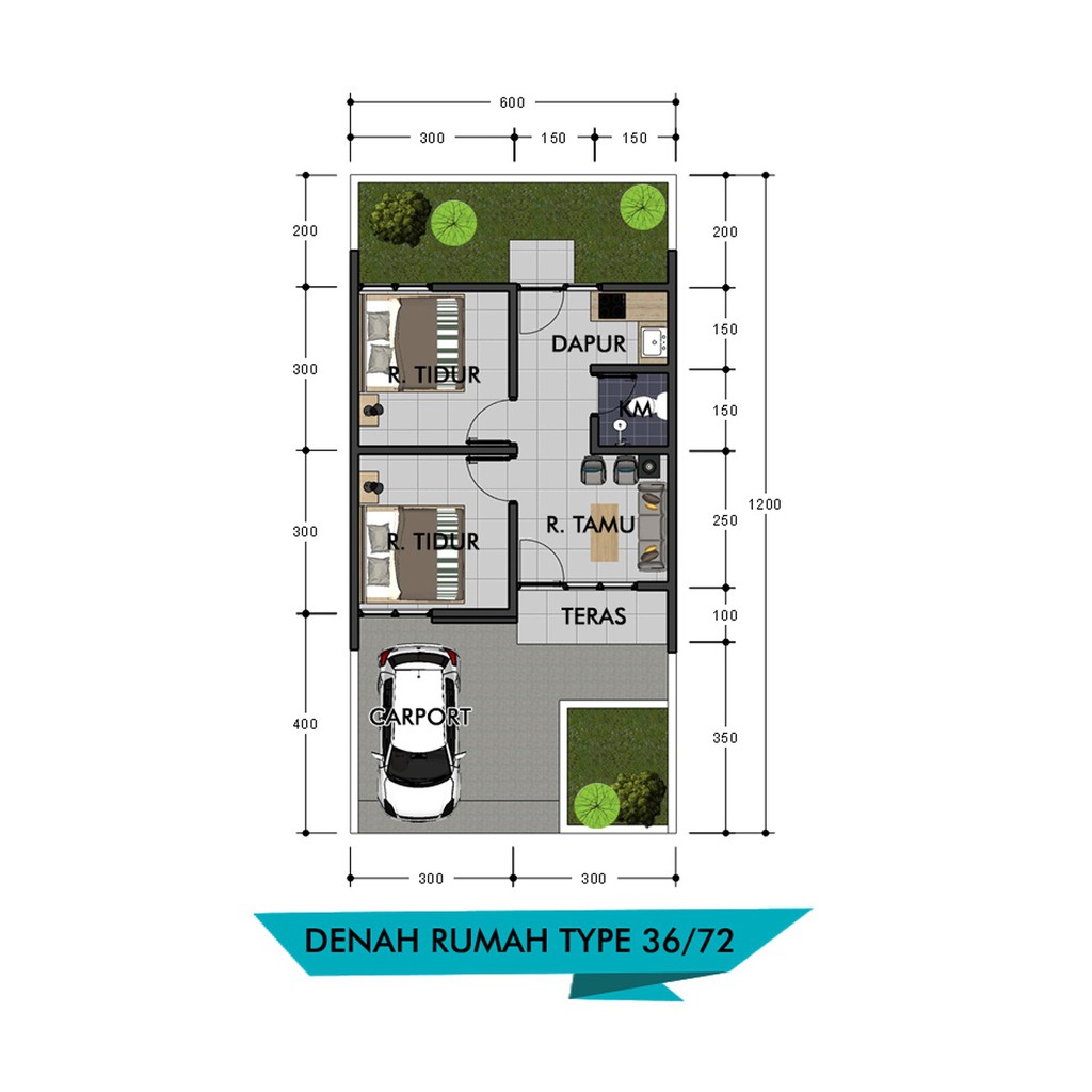 Jual Desain Perumahan Type 36 Lebar 6 M x Panjang 6 M (Lahan 6 x 12 M) | Shopee Indonesia - Denah Rumah Type 36 Dan Tampak Depan