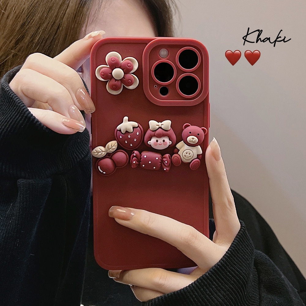 IPHONE Lucu 3D Kartun Permen Gadis Anggur Merah Lembut Silicone Phone Case Cover Untuk Iphone7 8 PLUS X XR XS 11 12 13 14 MINI PRO MAX Se2020