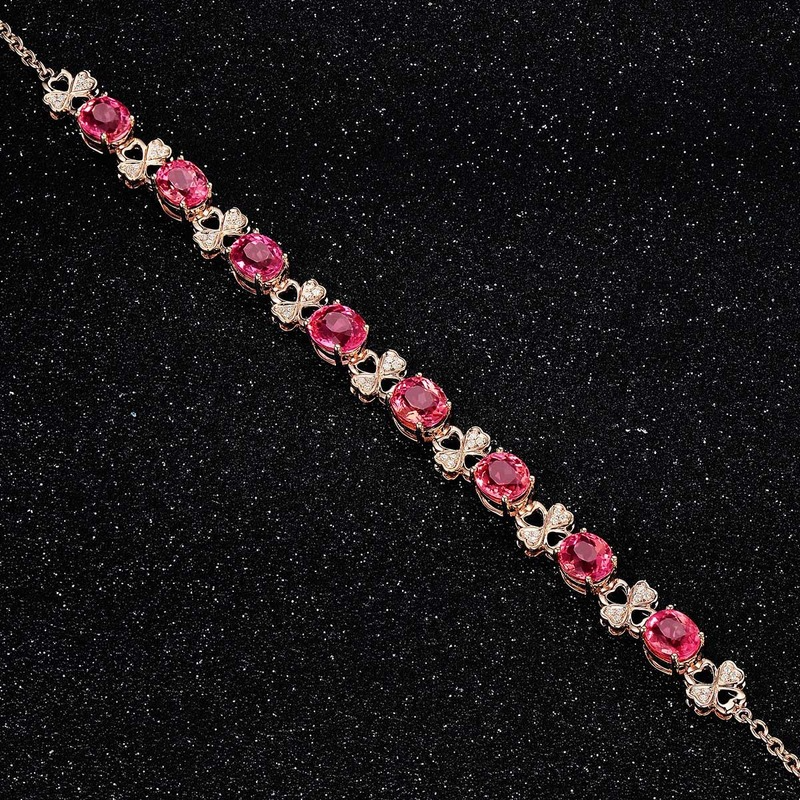 [Ready Stock]Fashion Luxury 18K Rose Gold Plated Ruby Four-Leaf Clover Bracelet